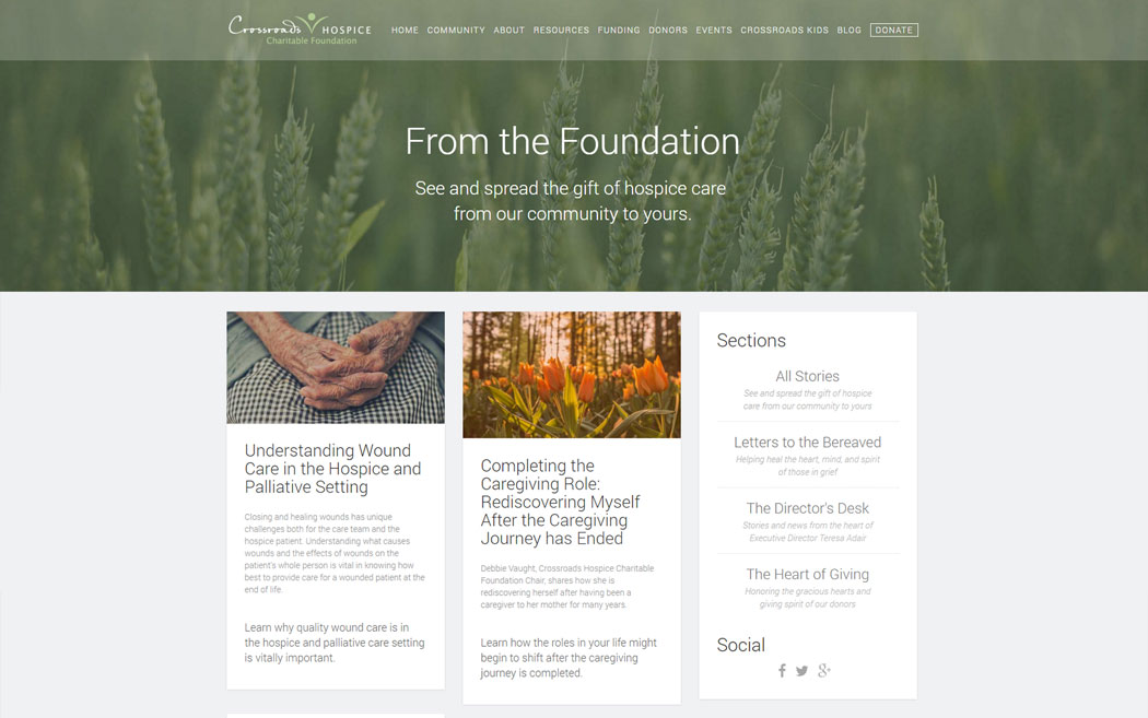 TurtlePie created a blog for Crossroads Hospice Charitable Foundation, developed a well-defined content schedule and continues to produce quality content for their readership.